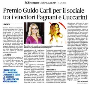 Il Messaggero Cronaca di Roma - Premio Guido Carli per il sociale tra i vincitori Fagnani e Cuccarini